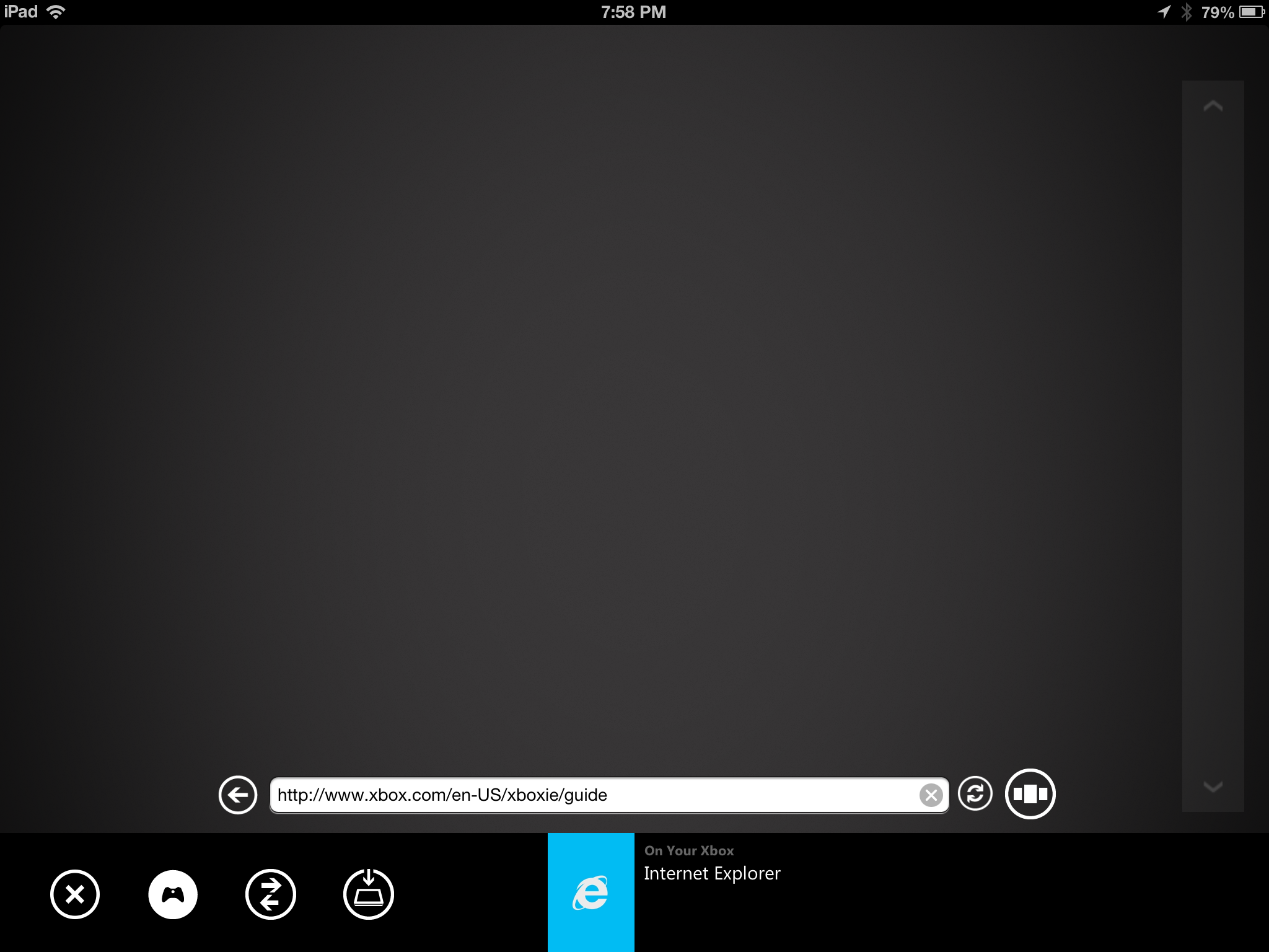 Internet Explorer screen on XBox SmartGlass