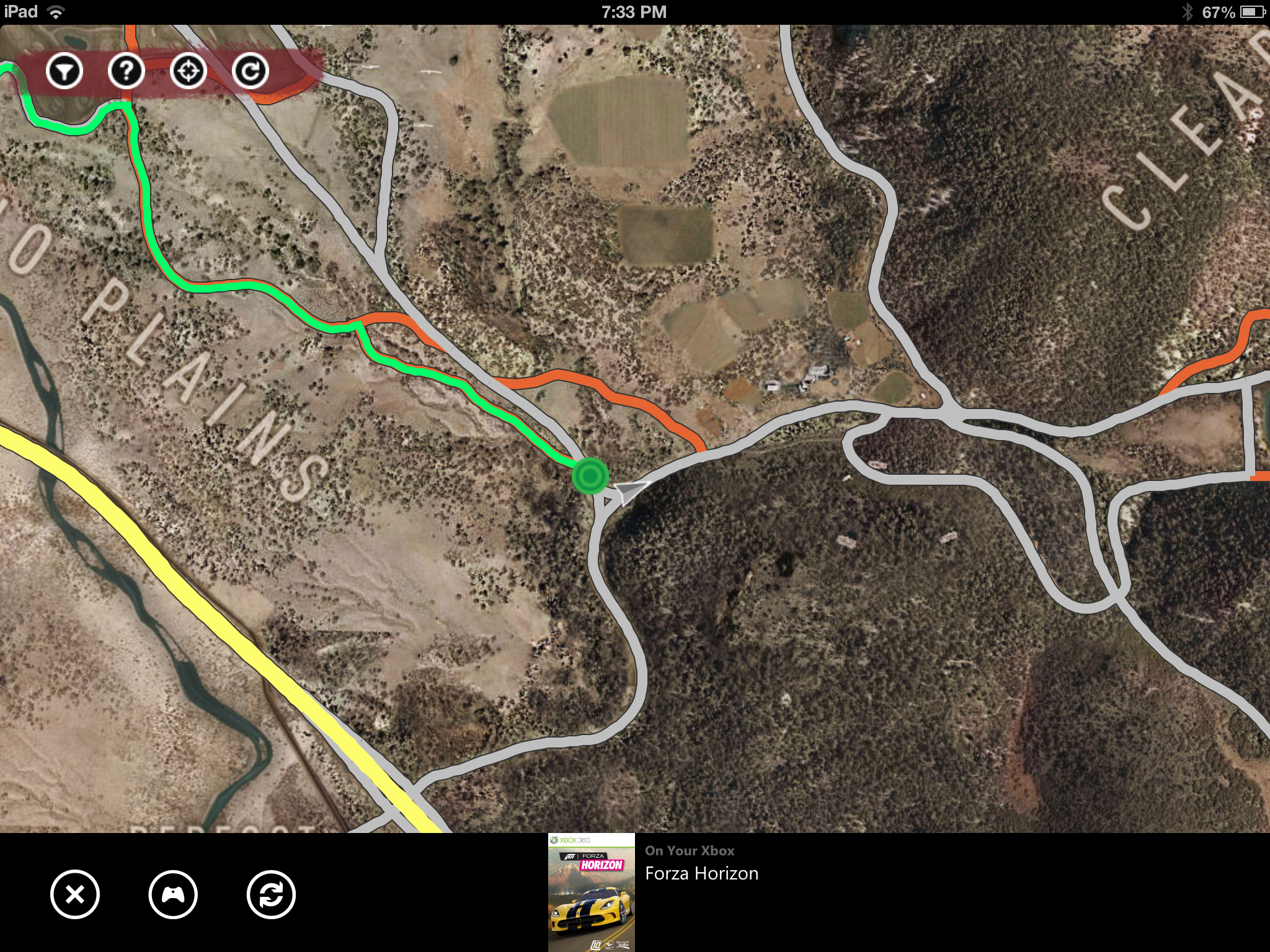 A view of the map in Forza Horizon via Xbox SmartGlass