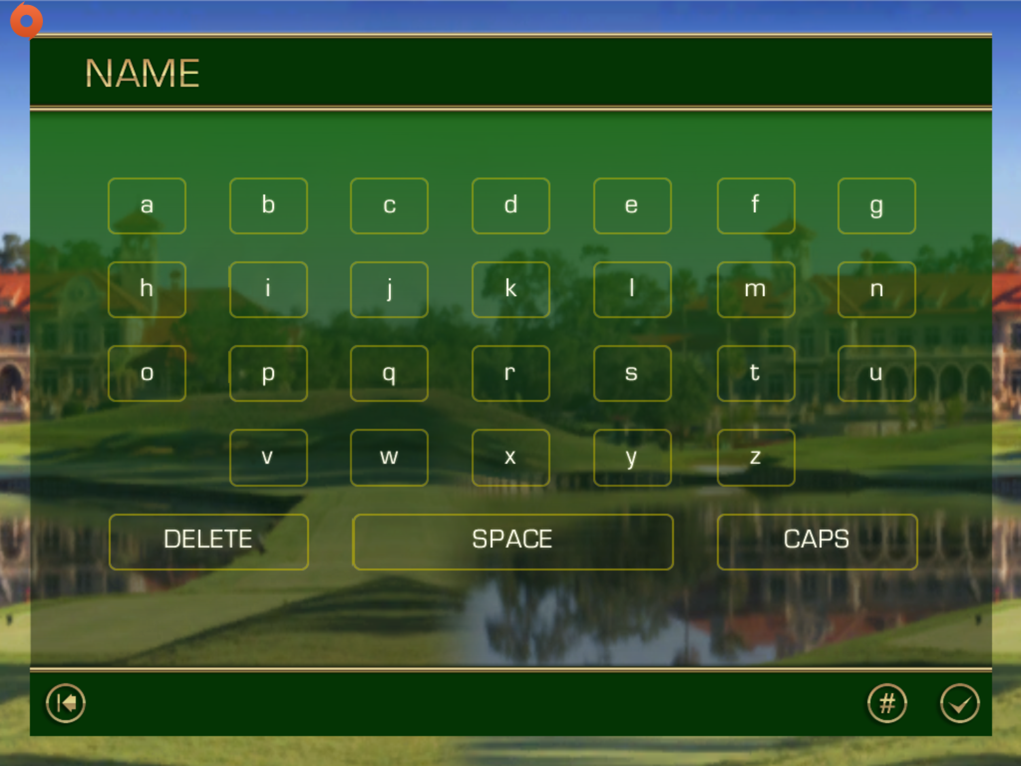 Name entry screen in Tiger Woods PGA Tour 12 for iOS