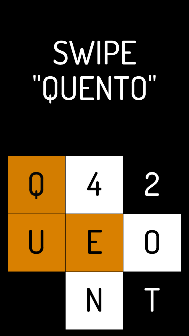 Title screen of Quento with the "swipe Quento" text displayed