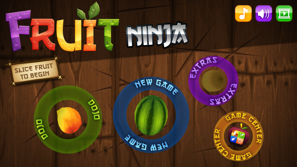 Title screen of Fruit Ninja on iOS