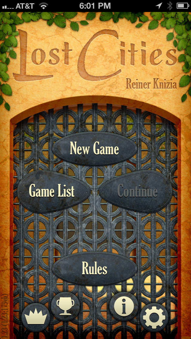 Title screen for Lost Cities for iOS