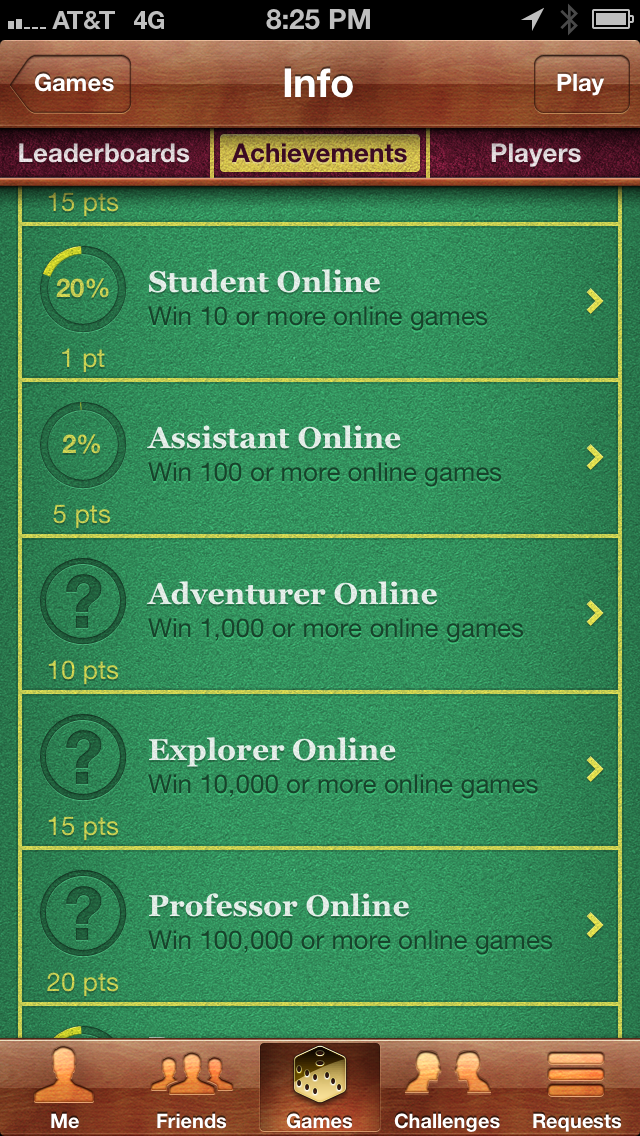 Games played achievement screen in Lost Cities