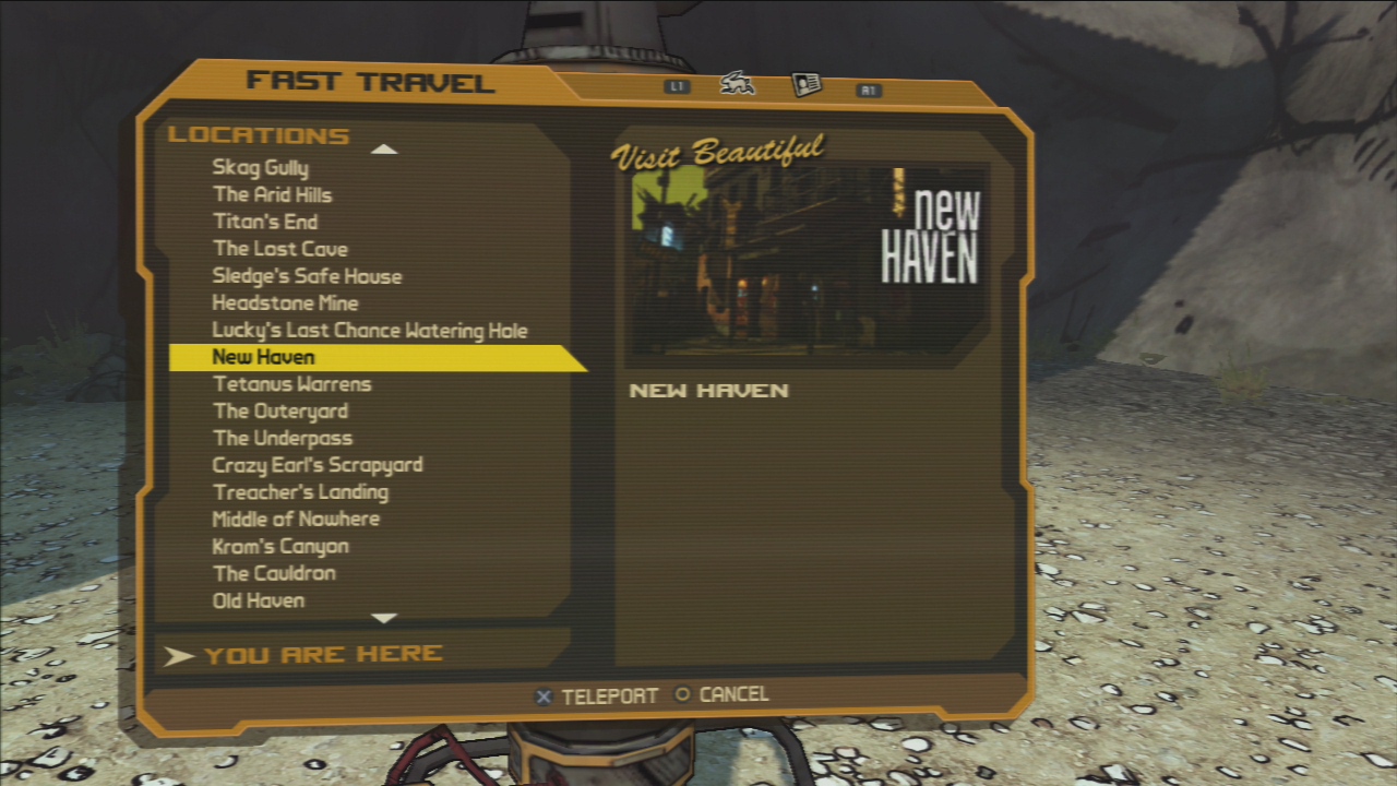 fast travel menu from the original Borderlands