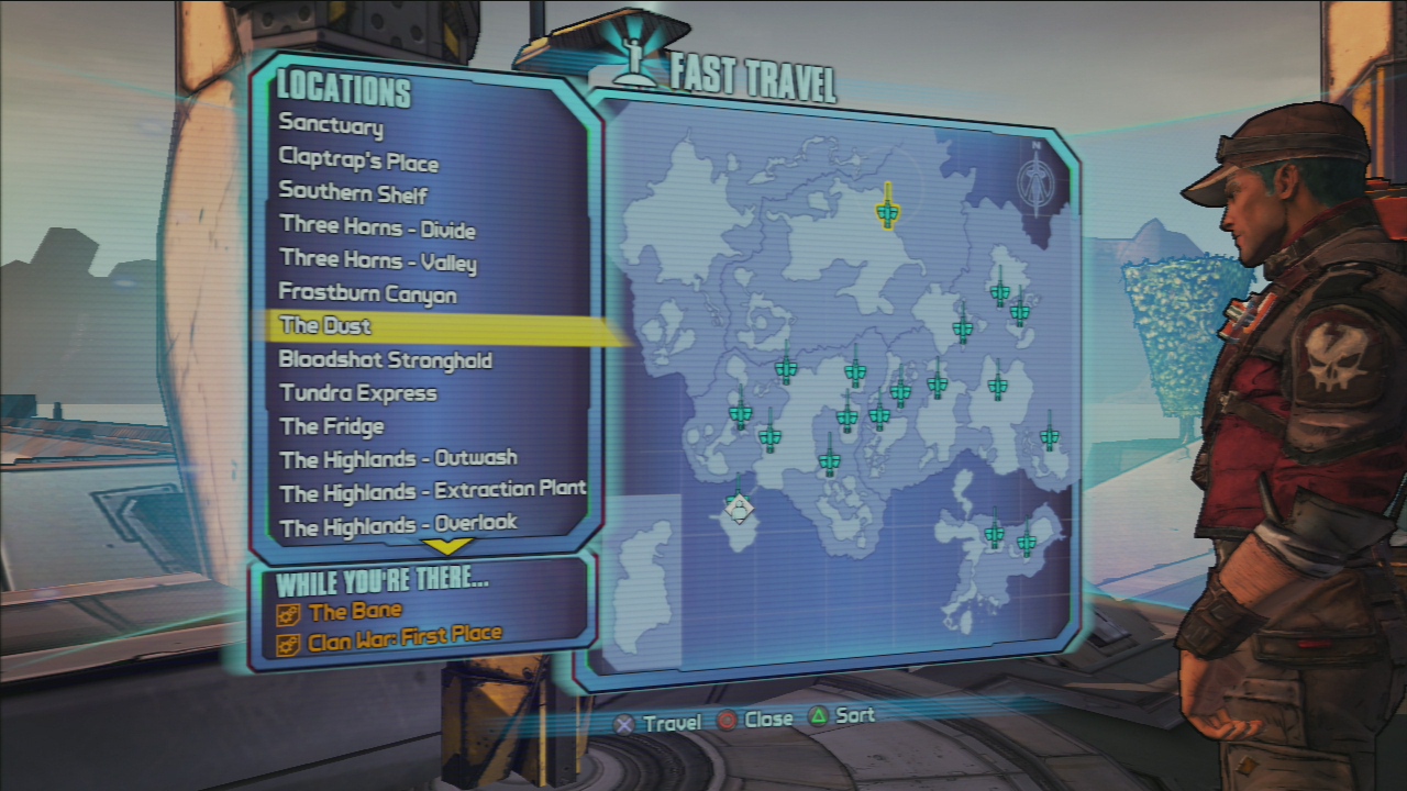 Borderlands 2 Fast Travel with missions displayed