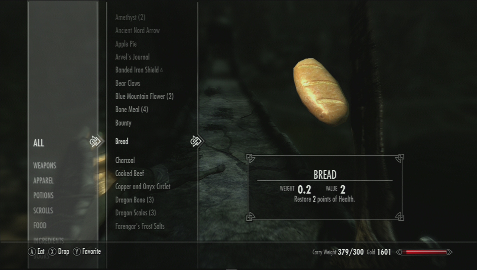 My Skyrim inventory is full, and I can't sort by size.
