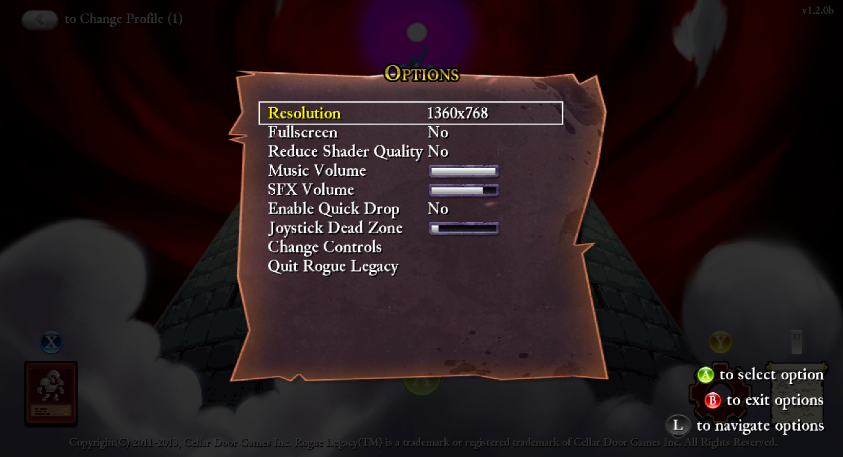 options screen