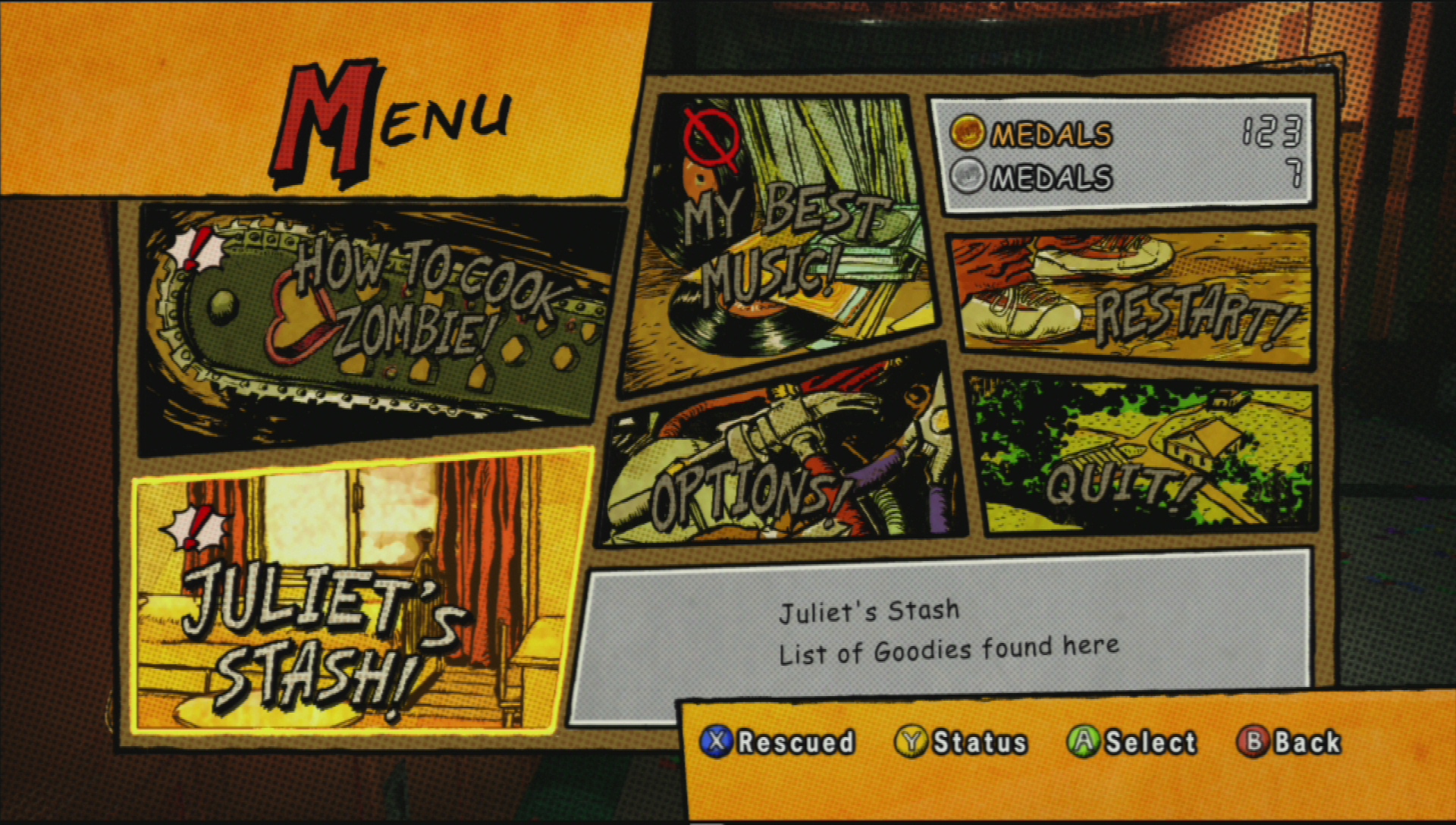 The pause menu in lollipop chainsaw