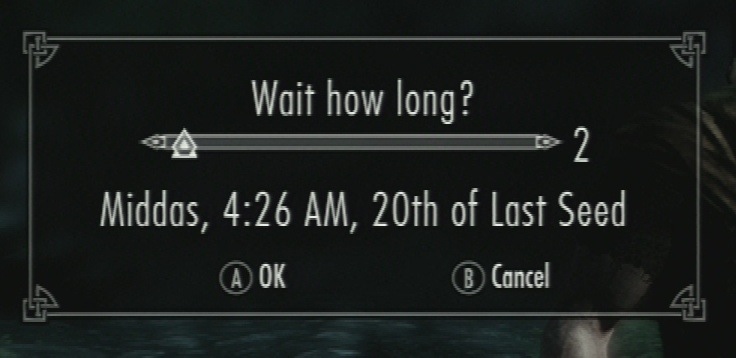 Skyrim's wait screen doesn't have units indicating how long you'll wait